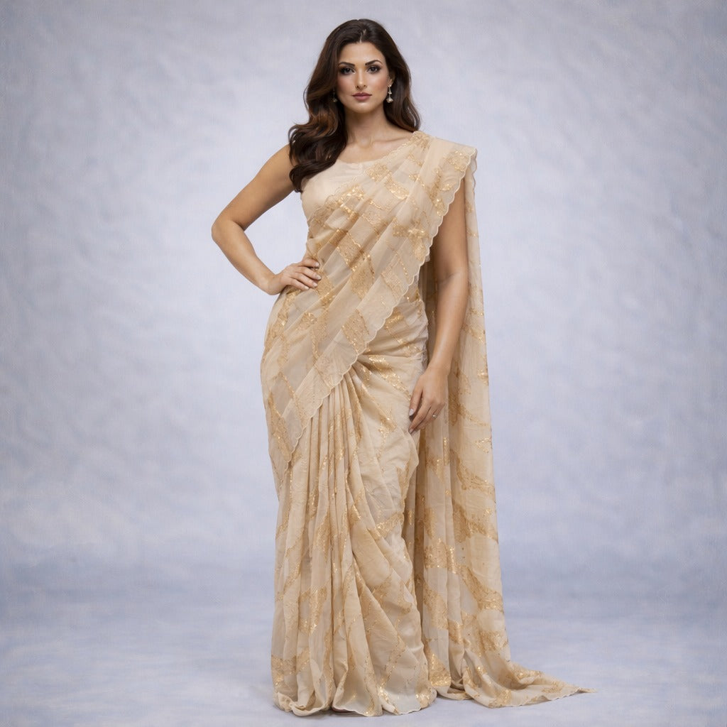 Champagne Gold Embellished Saree