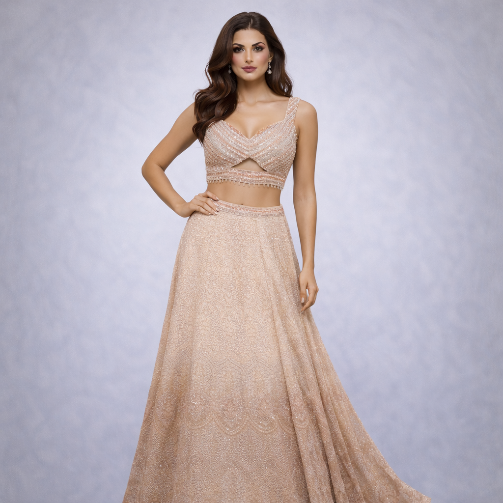 Champagne Gold Embellished Lehenga Set