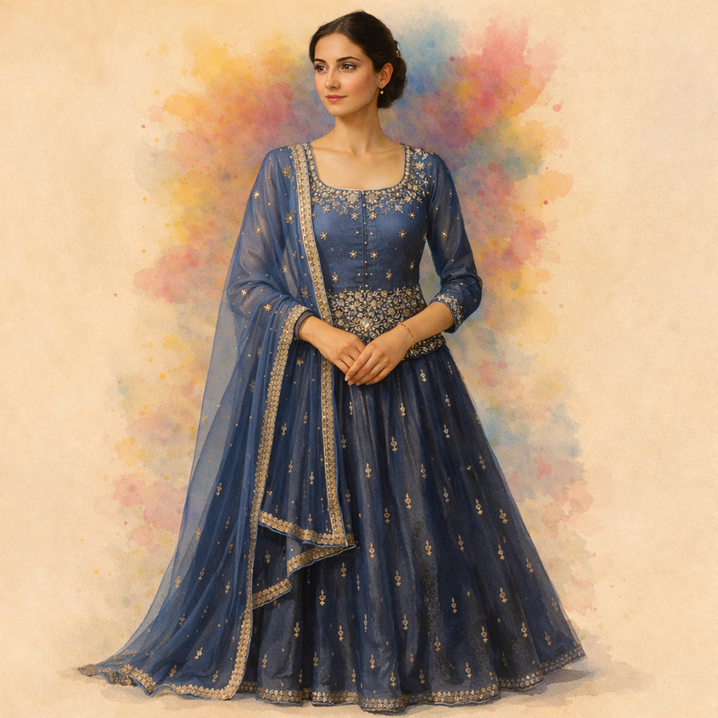 Midnight Blue Peplum Lehenga Set