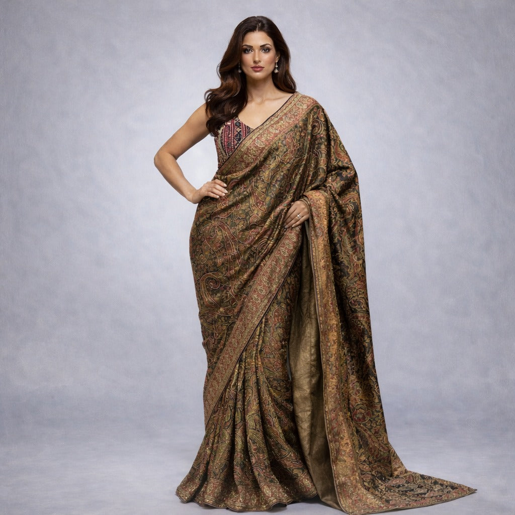 Antique Paisley Printed Silk Saree
