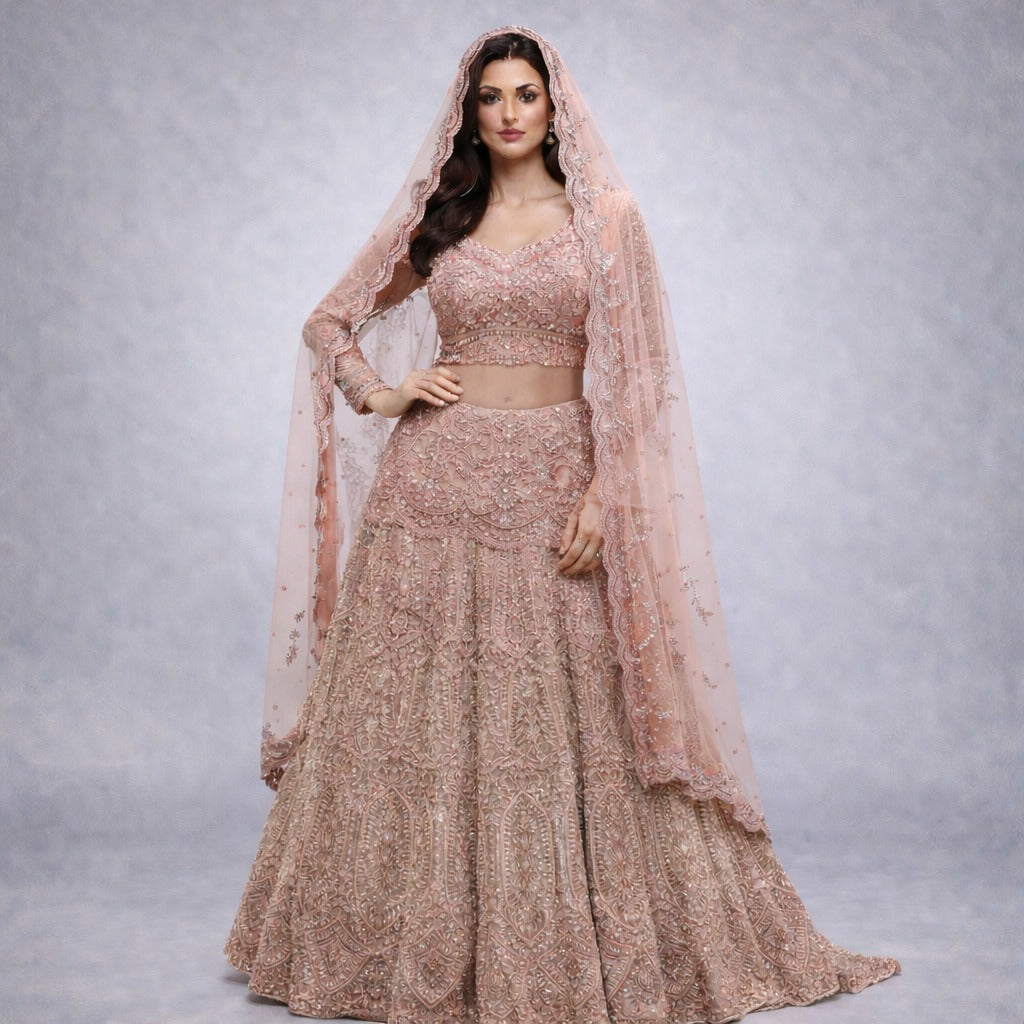 Blush Rose Embroidered Bridal Lehenga