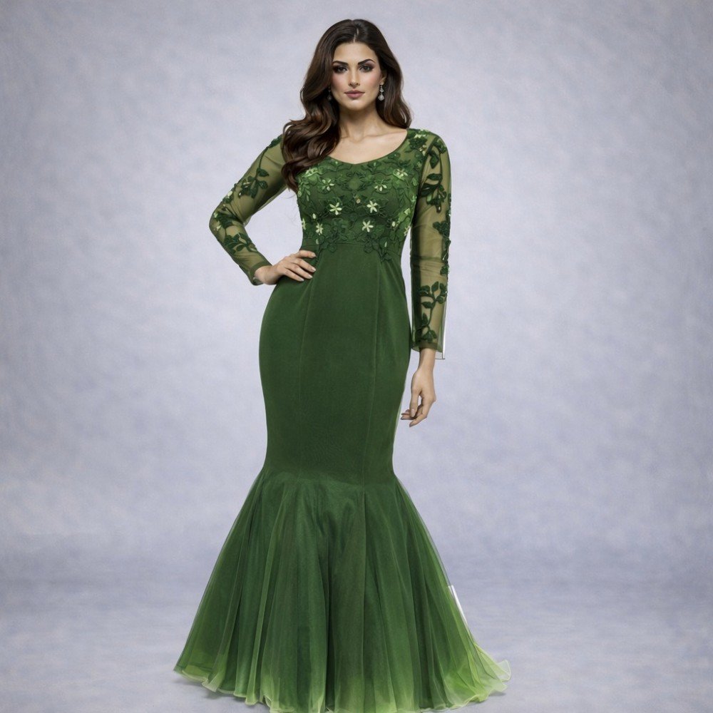 Emerald Green Embroidered Mermaid Gown Emerald Green Embroidered Mermaid Gown