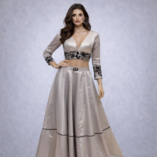 Champagne Satin Lehenga Set