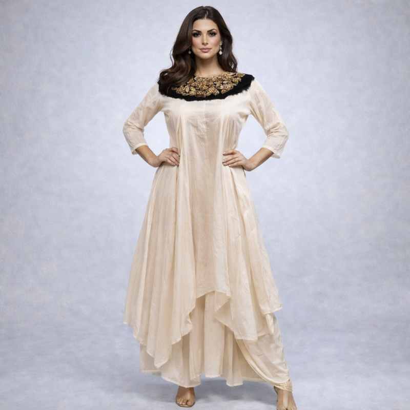 Ivory Layered Anarkali Kurta Set