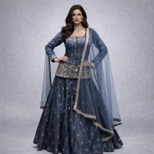 Midnight Blue Peplum Lehenga Set