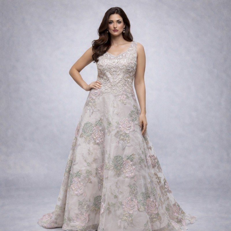 Blush Floral Embroidered Wedding Gown